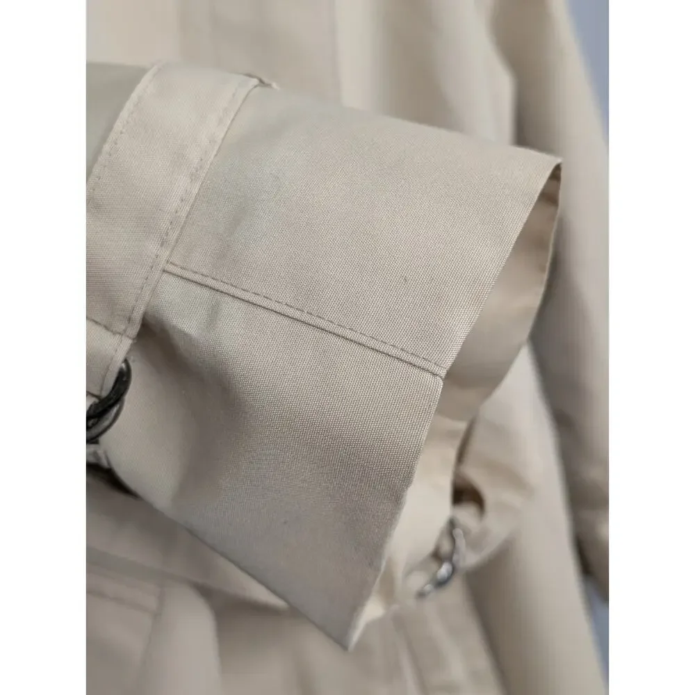 London Fog Trench Coat Womens 12 Petite Beige Tan Belted Long Rain Jacket...